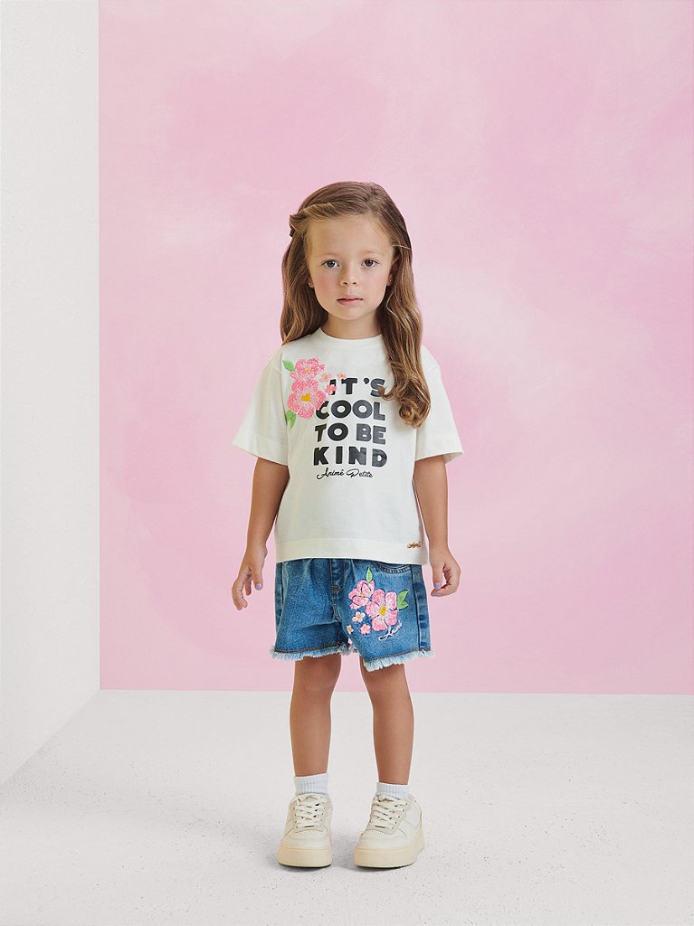 Short Jeans Infantil Bordado Anime bambolê loja de roupa