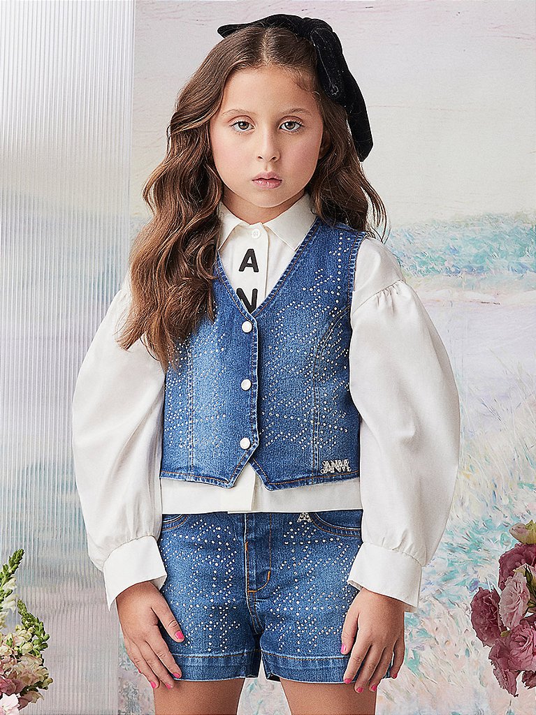 Colete Infantil Strass Jeans Anime bambolê loja de roupa