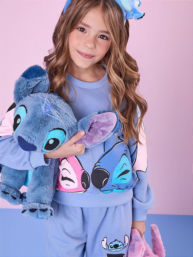 Conjunto Infantil Moletom Stitch Azul bambolê loja de roupa