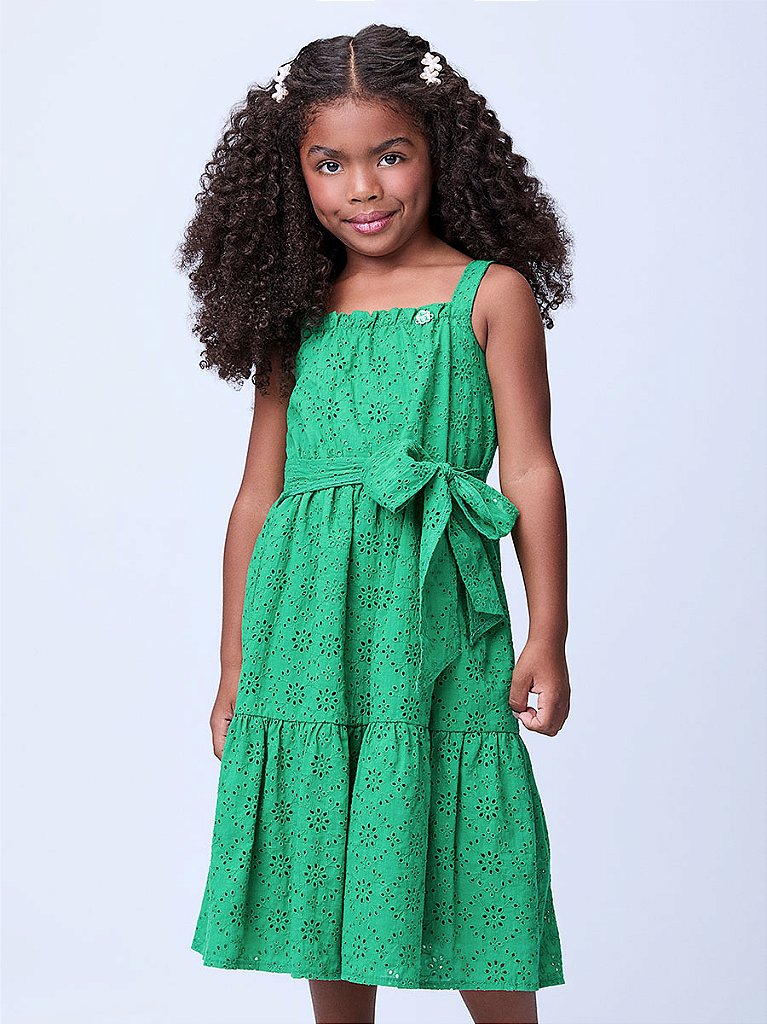 Vestido Infantil Laise Com Laco Verde Momi bambolê loja de