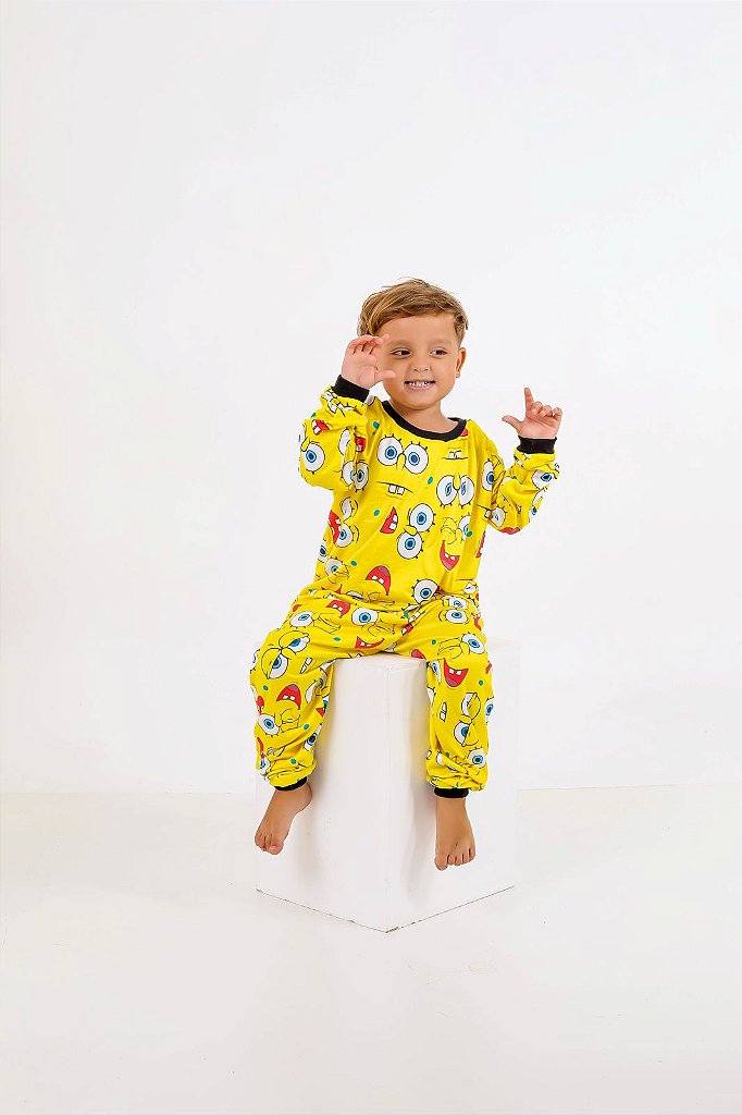 Pijama Bob Esponja Infantil Macacão Kigurumi Pijama Infantil Bob