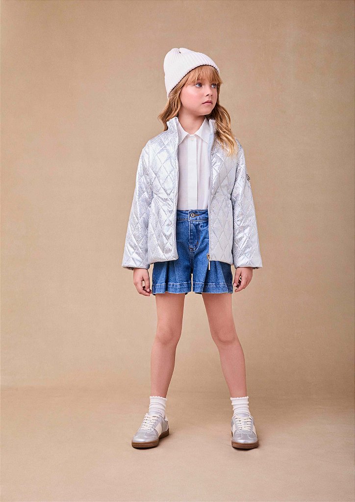 Jaqueta Puffer Infantil Metalizada Prata Anime bambolê loja de
