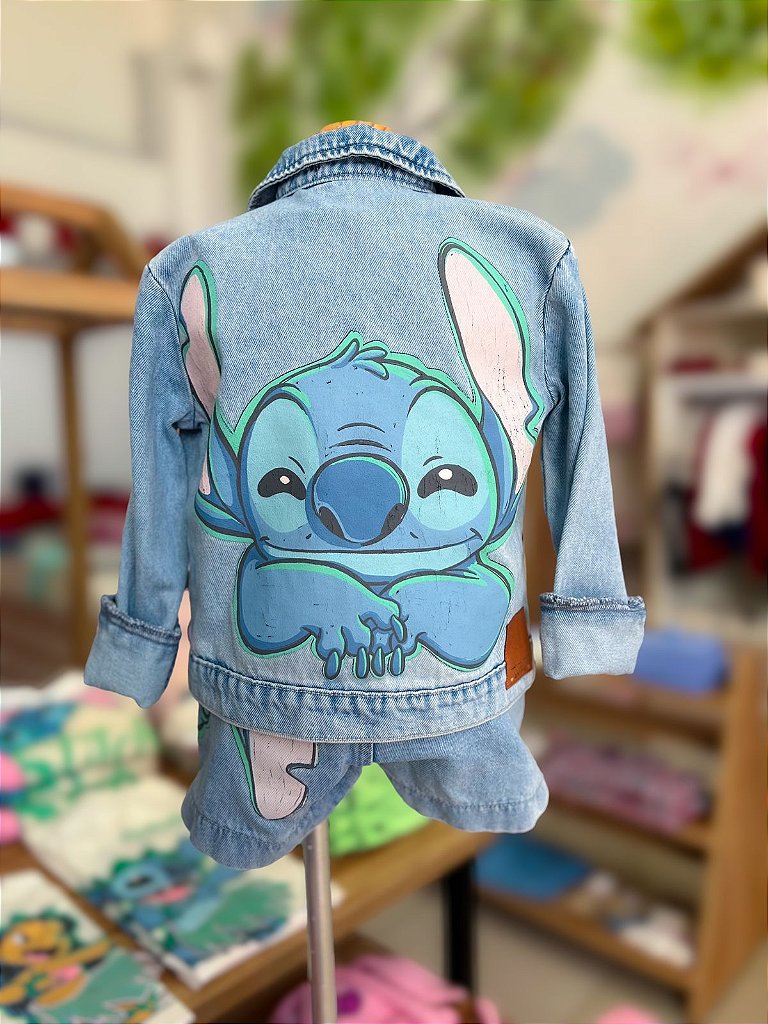 Jaqueta Jeans Infantil Stitch Anime bambolê loja de roupa