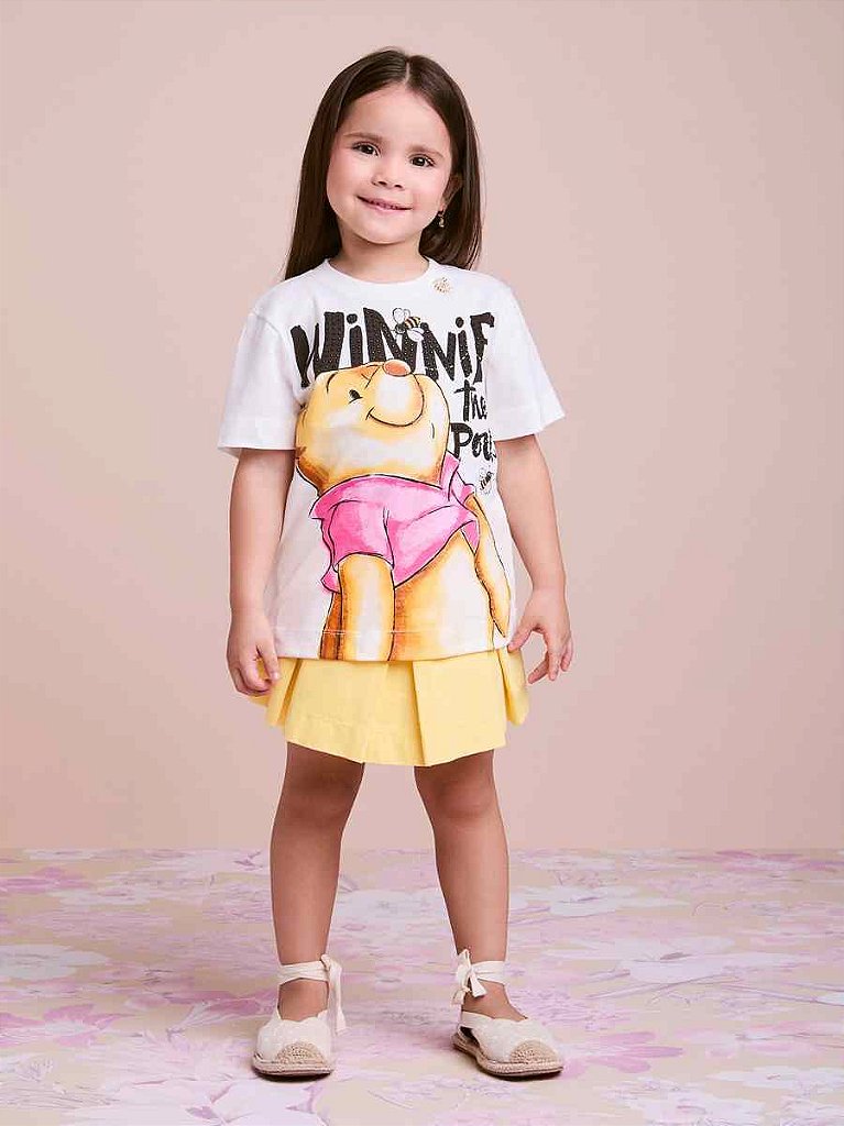 Shorts Saia Infantil Pregas Amarelo Anime bambolê loja de
