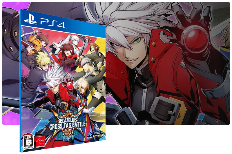 Banner do game BlazBlue Cross Tag Battle em mídia digital para PS4