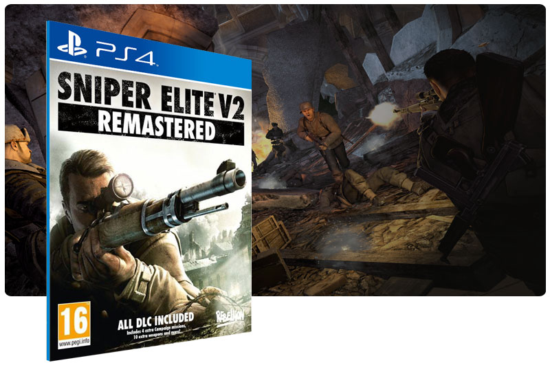 Banner do game Sniper Elite V2 Remastered em mídia digital para PS4