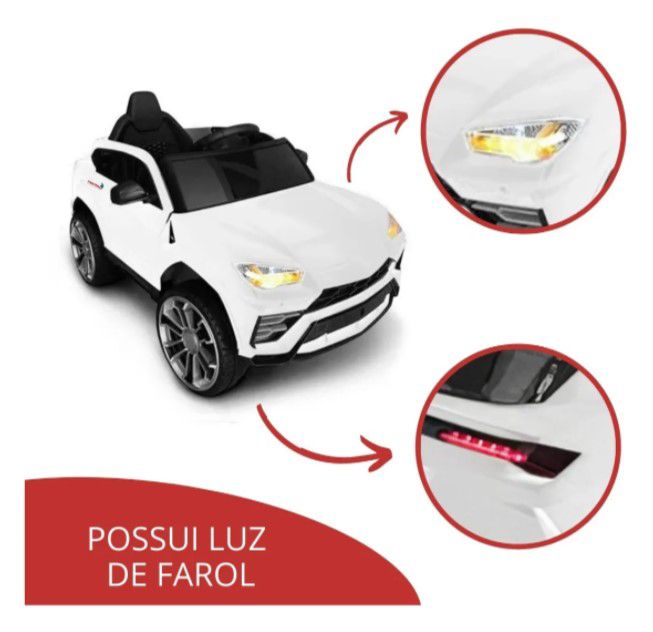 Mini Carro Elétrico Infantil Com Controle Remoto Branco BW029BR