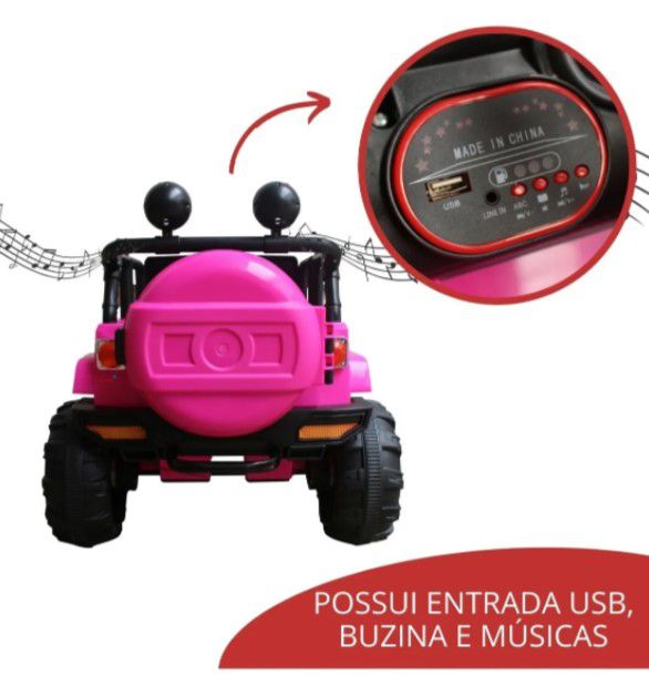 Mini Carro Elétrico Jipe Vermelho Infantil Criança 12V Com Controle Remoto  Luz Som Usb Mp3 Importway - Auto Equip