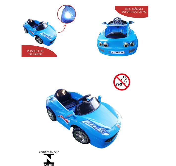 Mini Carro Infantil Azul Elétrico com Controle Remoto - BW097AZ na