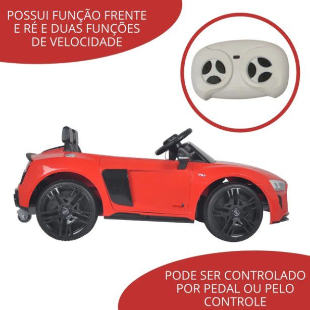 Mini Carro Elétrico Infantil Criança 12V Audi R8 Spyder Controle