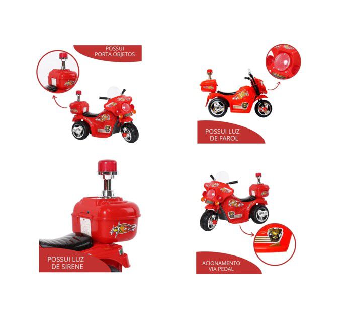 Mini Moto Elétrica Infantil Vermelha BW006VM