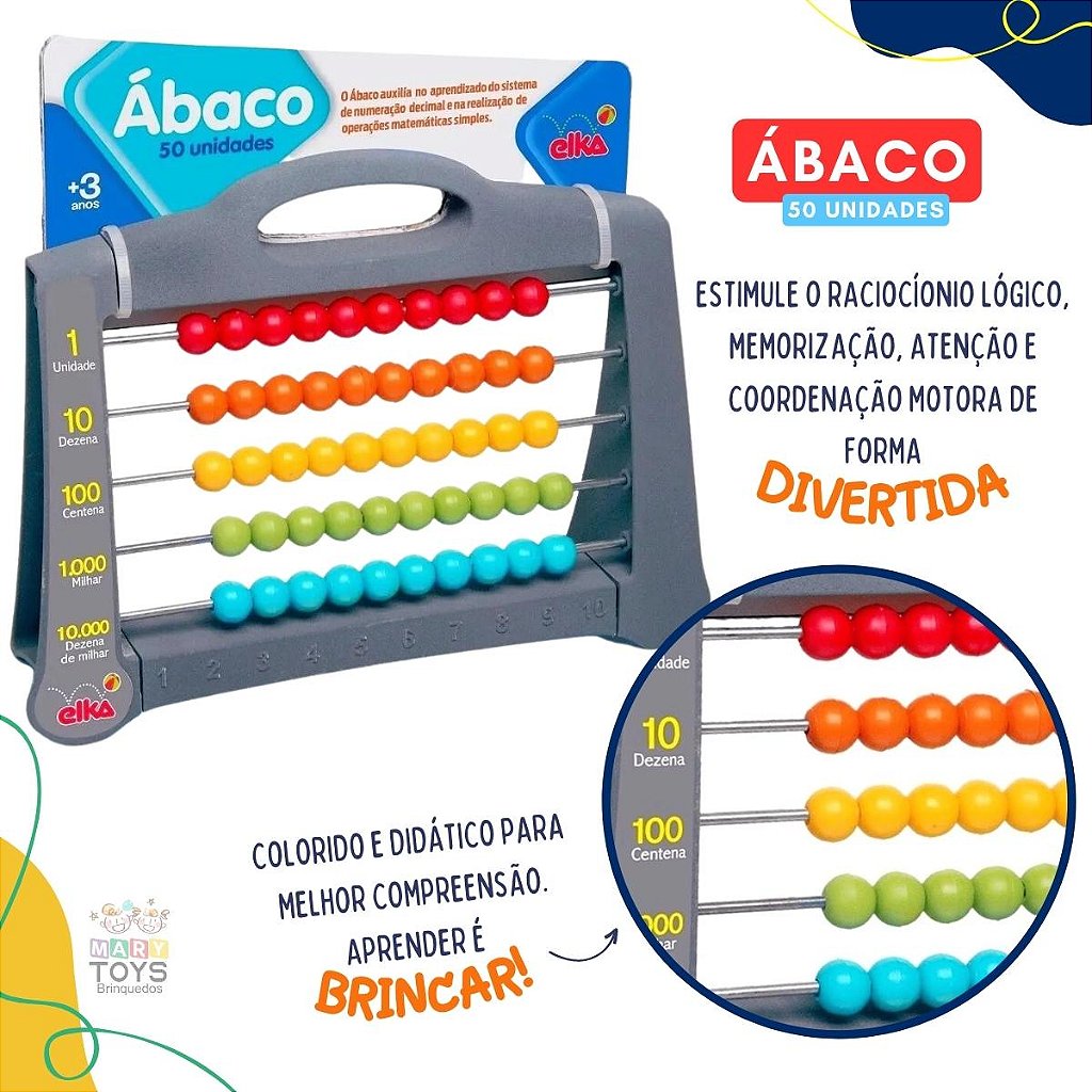 Ábaco Escolar Educativo com 50 Bolinhas - Elka: Aprendizagem