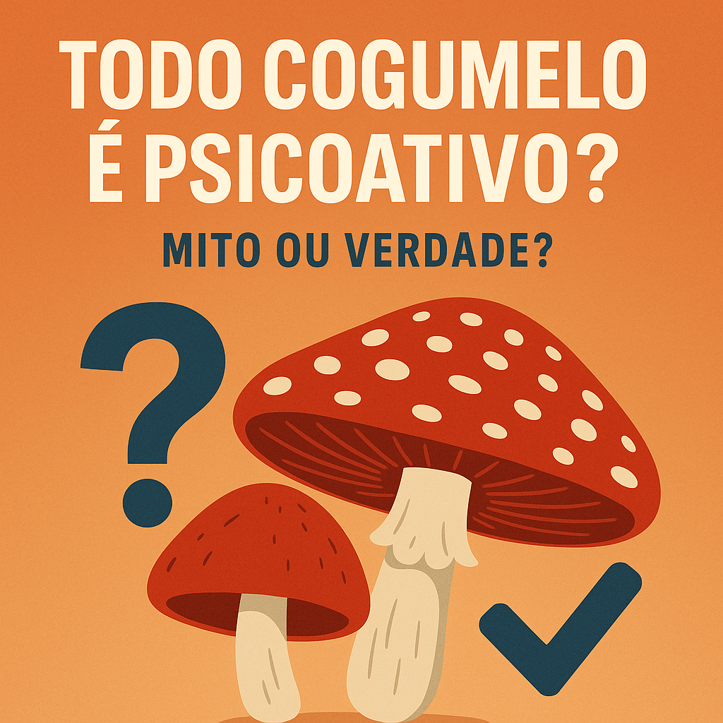 Ilustração sobre cogumelos culinários e cogumelos psicoativos