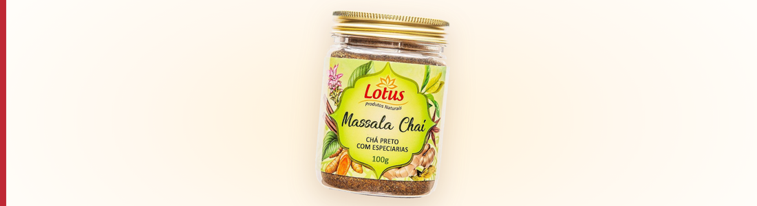 Pote de Massala Chai Lotus 100g, cha preto com especiarias