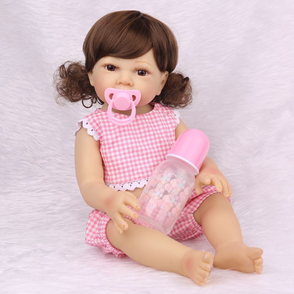 Boneca Bebe Reborn Laura Baby 45 Cm Realista Recem Nascido Silicone Vinil Corpo Todo Roupa Xadrez Npk Dolls