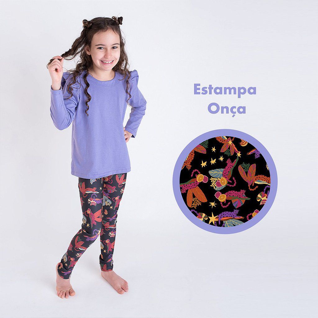 Legging Infantil Menina Suplex Estampada Onça Preta - Mariposita Kids, Roupas Infantis