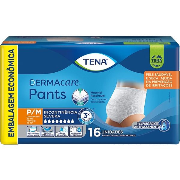Fralda TENA Pants Derma Care - Roupa Íntima Descartável - Tamanho P/M - 16  unidades - Emporium das Fraldas