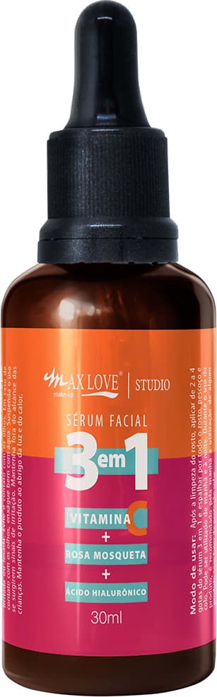 Sérum Facial 3 em 1 Vitamina Rosa Mosqueta e Ácido Hialurônico - Max Love -  Brisa Maquiagens
