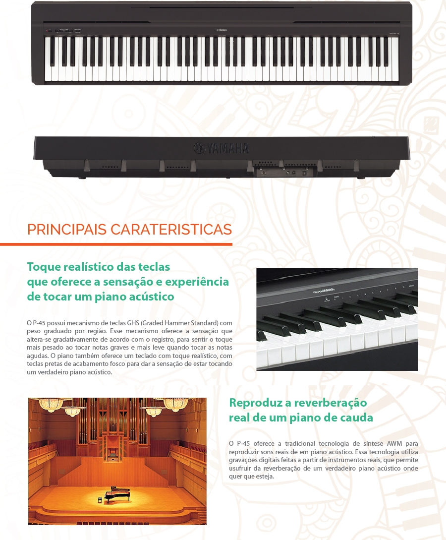 YAMAHA Piano digital (P-45B) : : Instrumentos Musicais