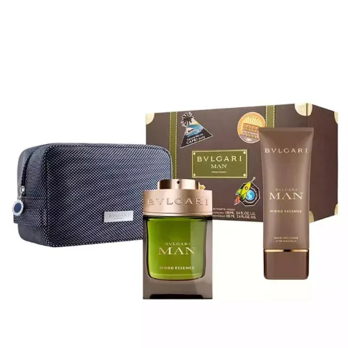 BVLGARI KIT WOOD ESSENCE 100ML + PÓS BARBA + NECESSAIRE MASCULINO