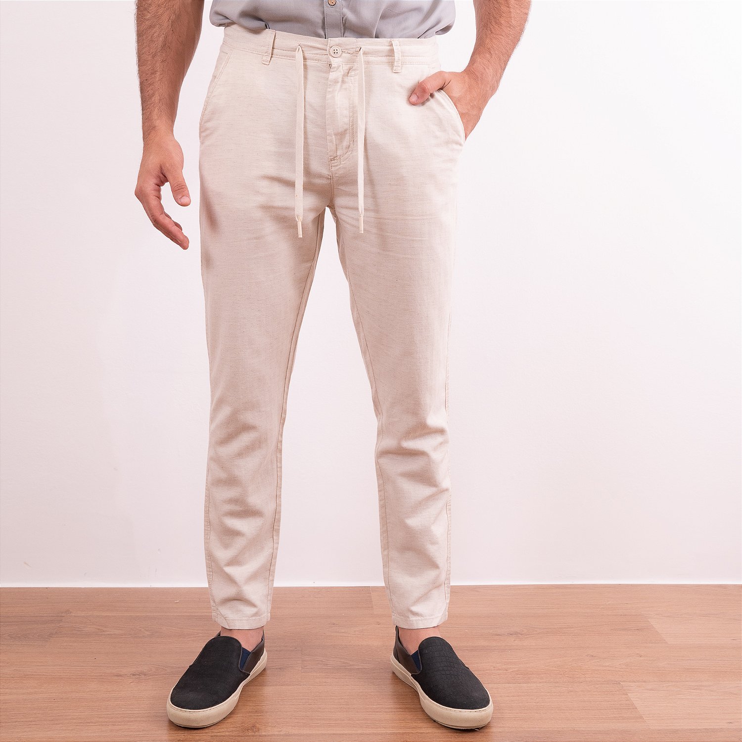 Calça Tencel E Linho Com Cordão Masculina Schooner Roupa