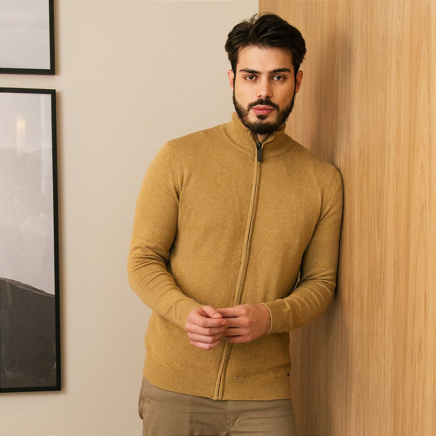 Suéter Casaco Gola Role Masculino Suéter Canelado Manga Longa Gola