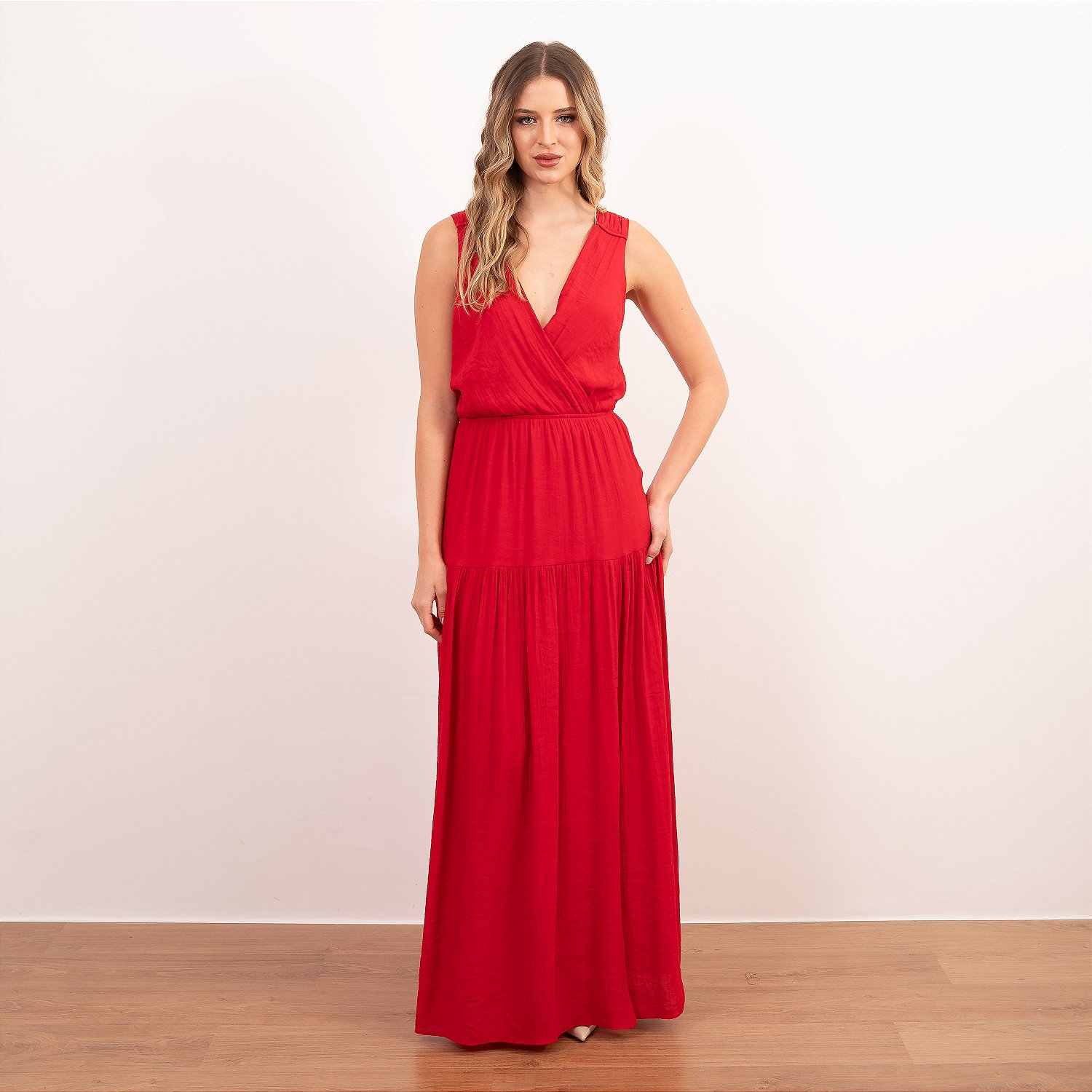 Vestido Longo Decote V Transpassado Com Amarração Schooner