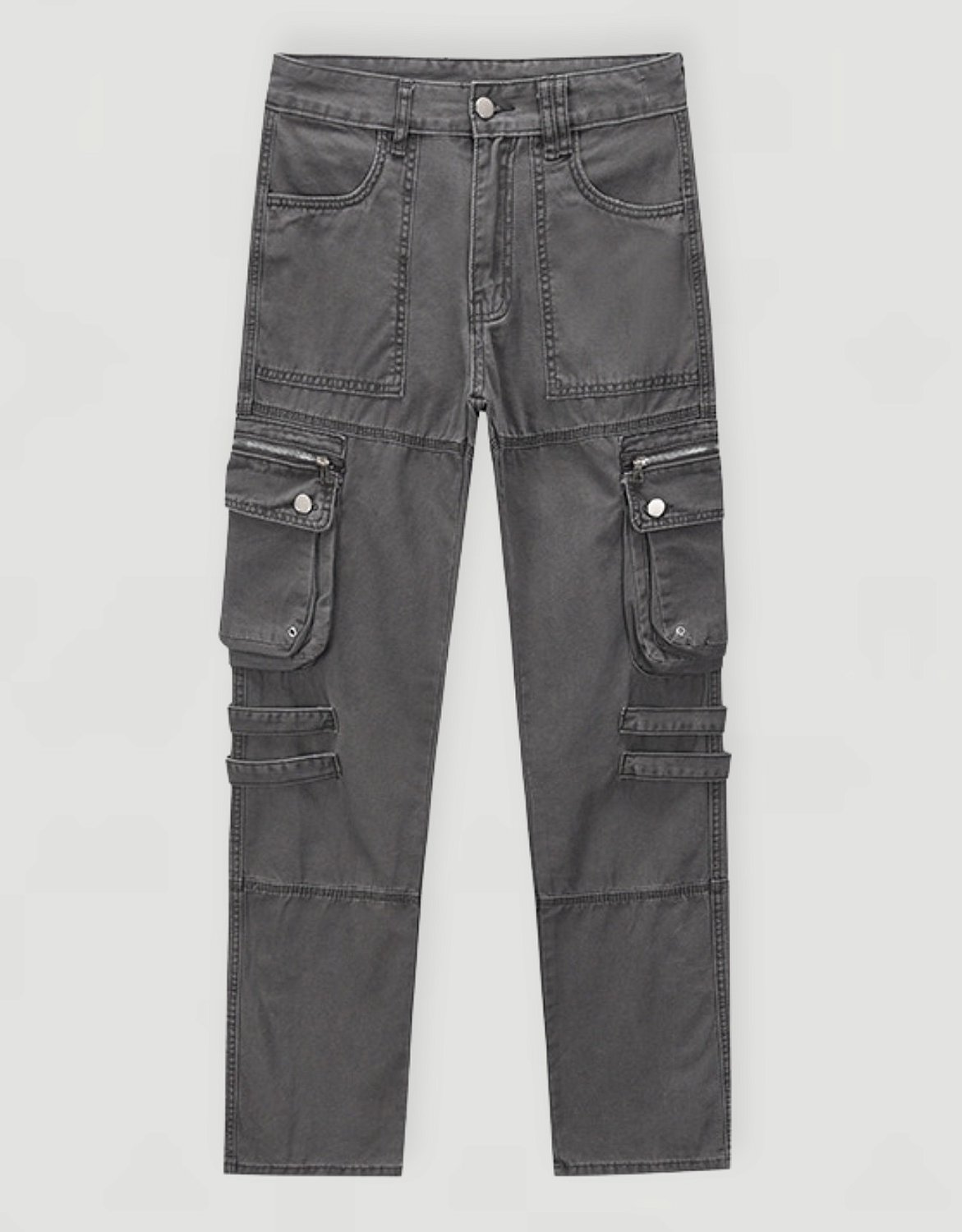 Calças cargo cinza escuro de cintura média jeans estilo - Temu Portugal