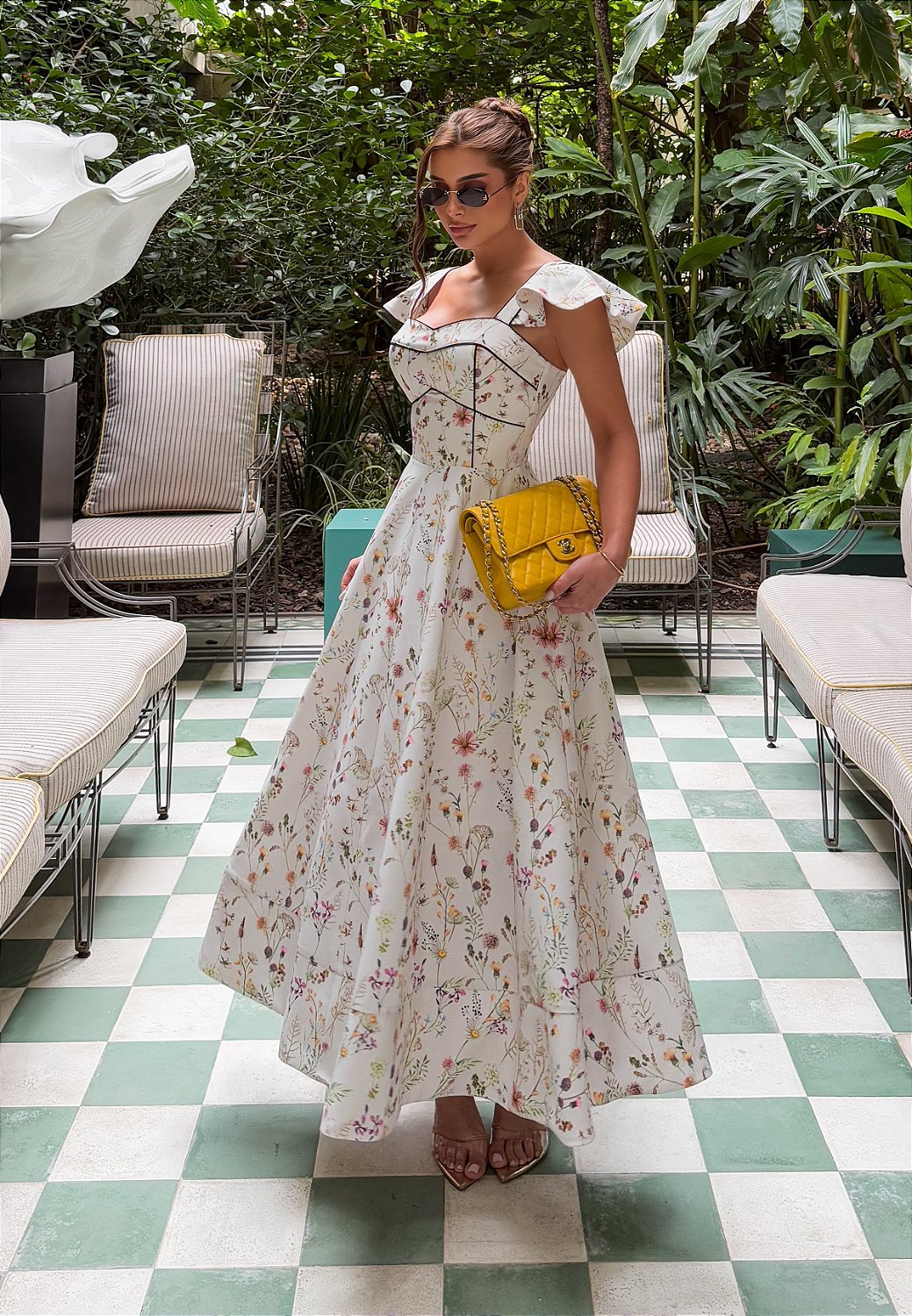 Crepe Vestido Floral Delicado Vestido Feminino Vestido Longo