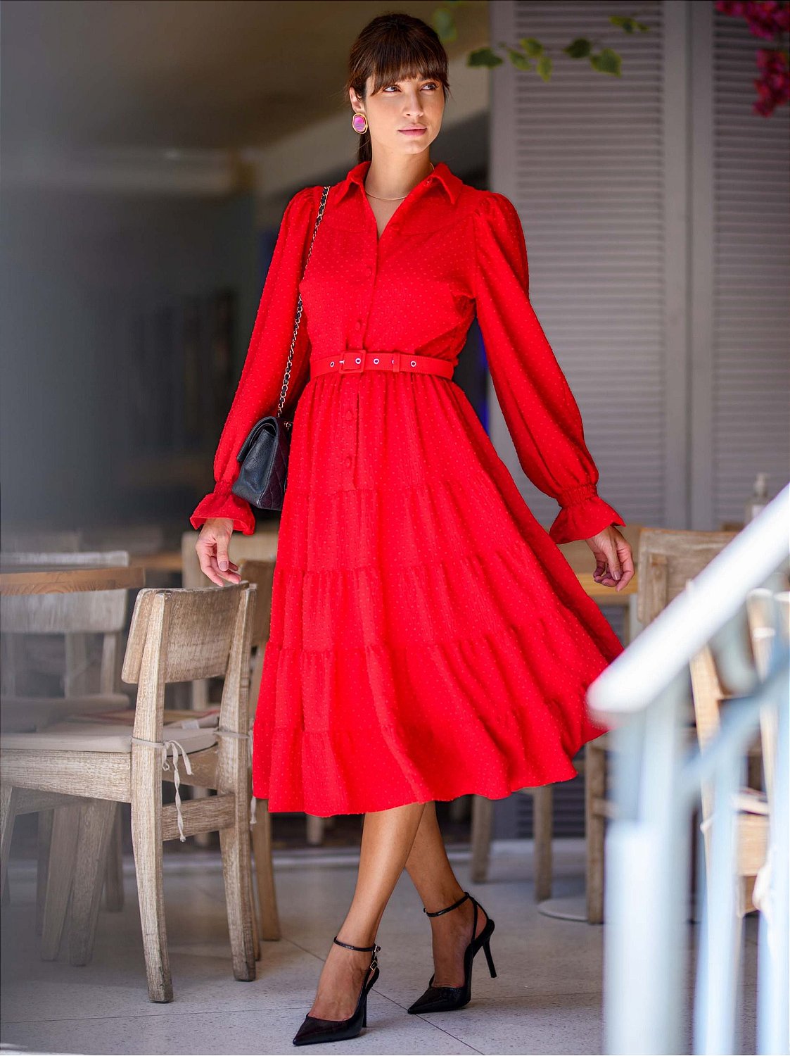 VESTIDO CREPE CHEMISE COM CINTO LUZIA FAZZOLLI AdmireR Moda Classica