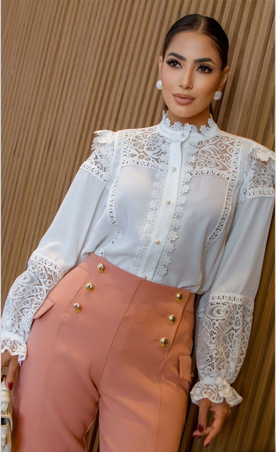 CAMISA CREPE DETALHE RENDA LUZIA FAZZOLLI AdmireR Moda Clássica