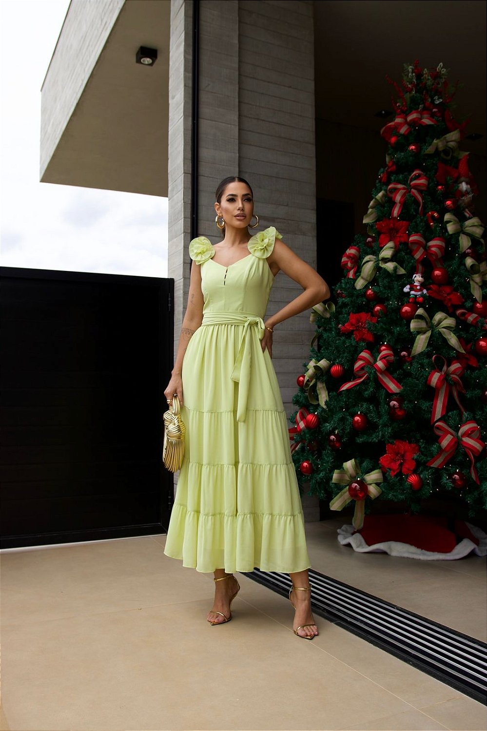 VESTIDO CHIFFON DETALHE ALÇA LUZIA FAZZOLLI AdmireR Moda Clássica