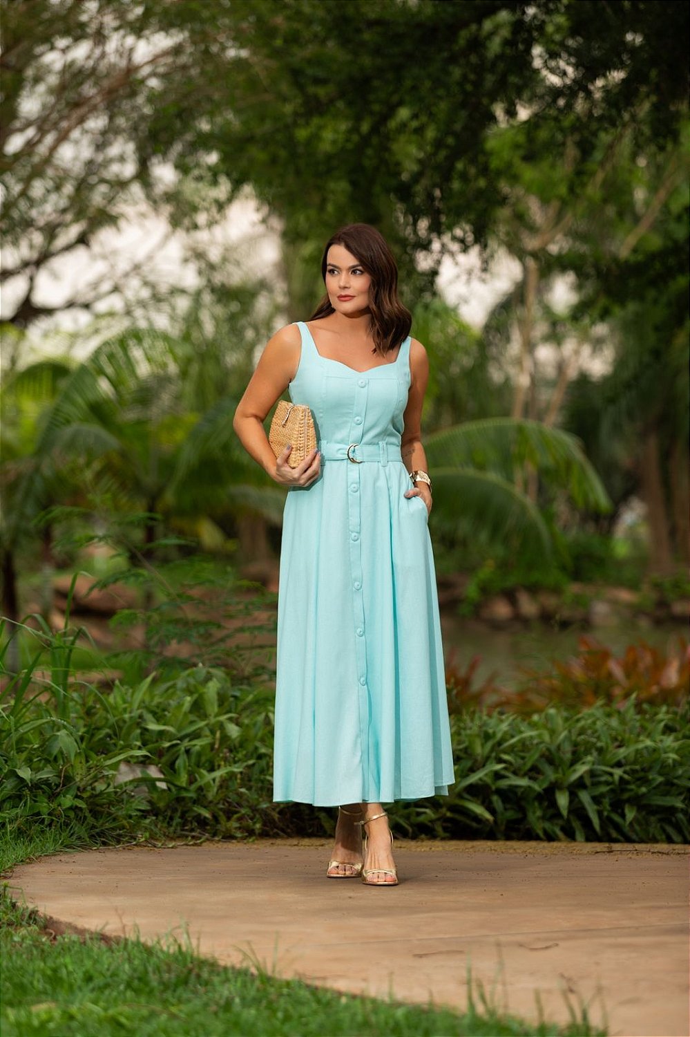 VESTIDO LINHO COM CINTO LUZIA FAZZOLLI