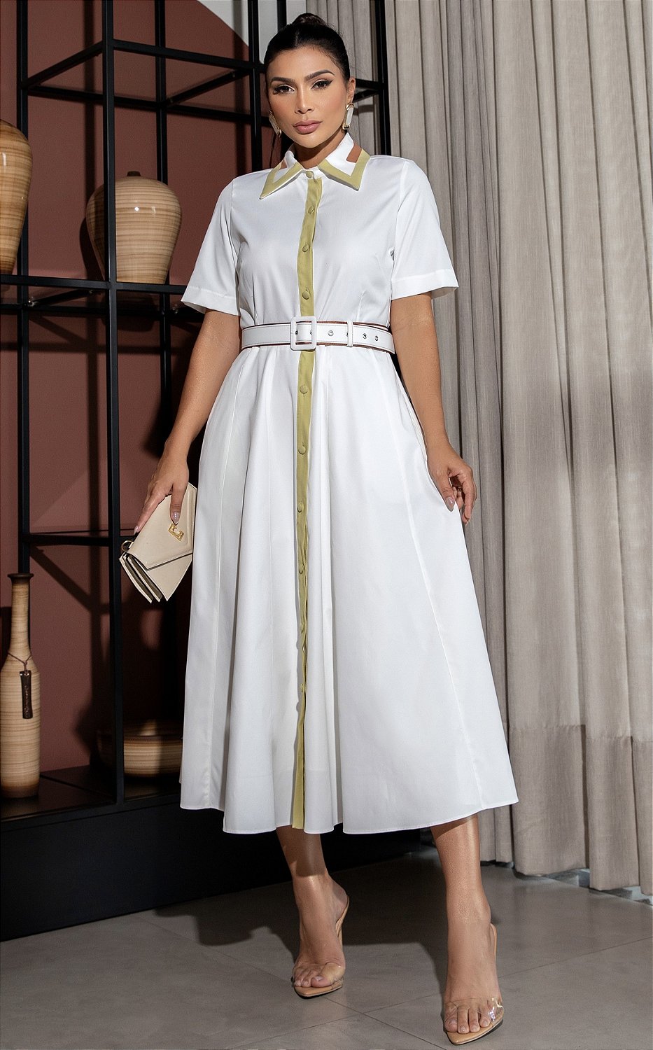 VESTIDO CHEMISE ALFAIATARIA TRICOLOR LUZIA FAZZOLLI