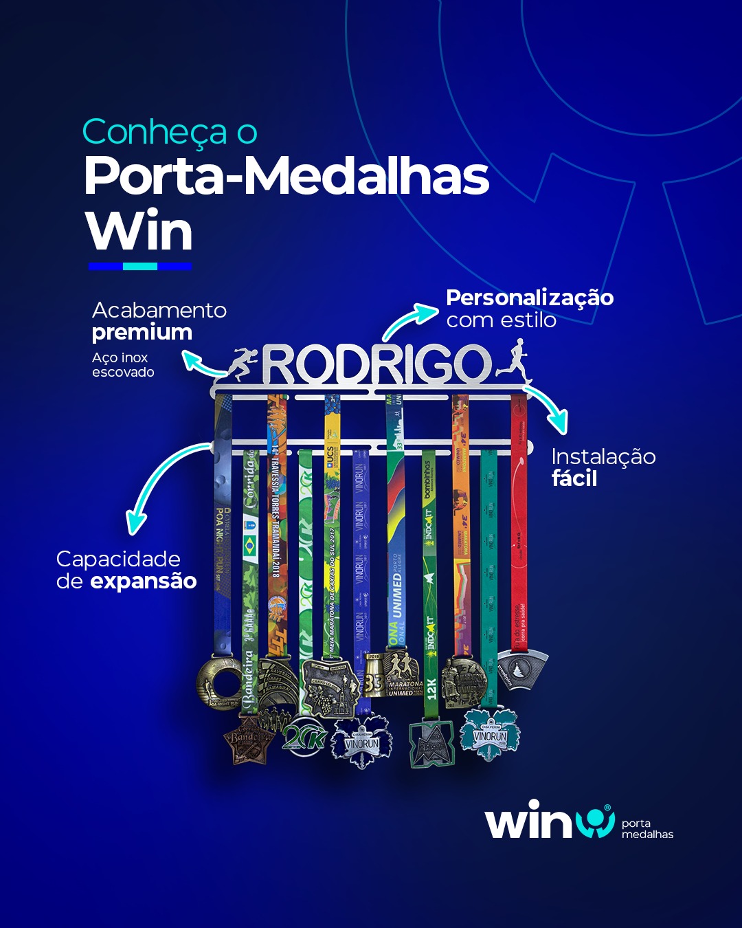 Combo 2 Porta Medalhas Personalizado + Extensor