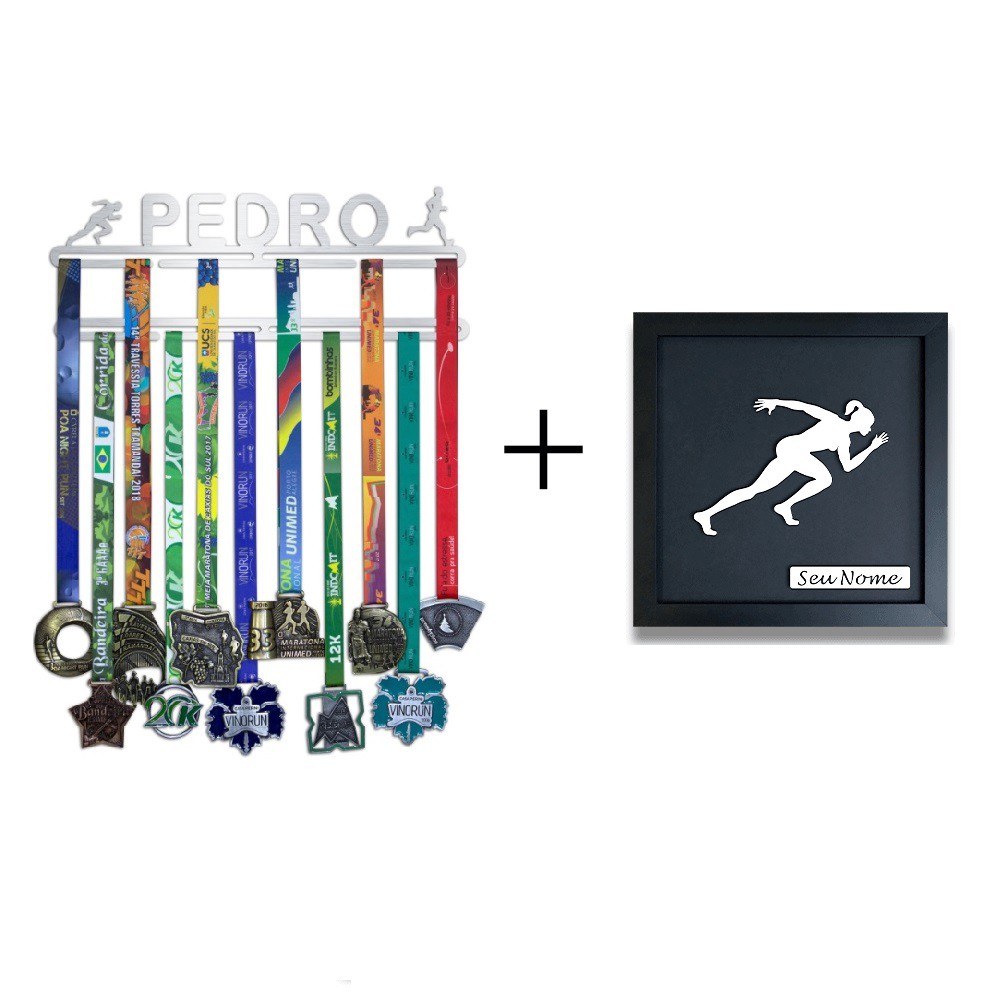 Combo Porta Medalhas Personalizado + Quadro Decorativo