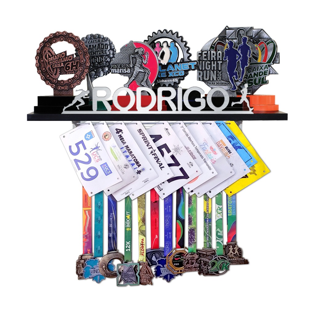 Porta Troféus, Medalhas e Números de Peito Personalizado Com o Nome