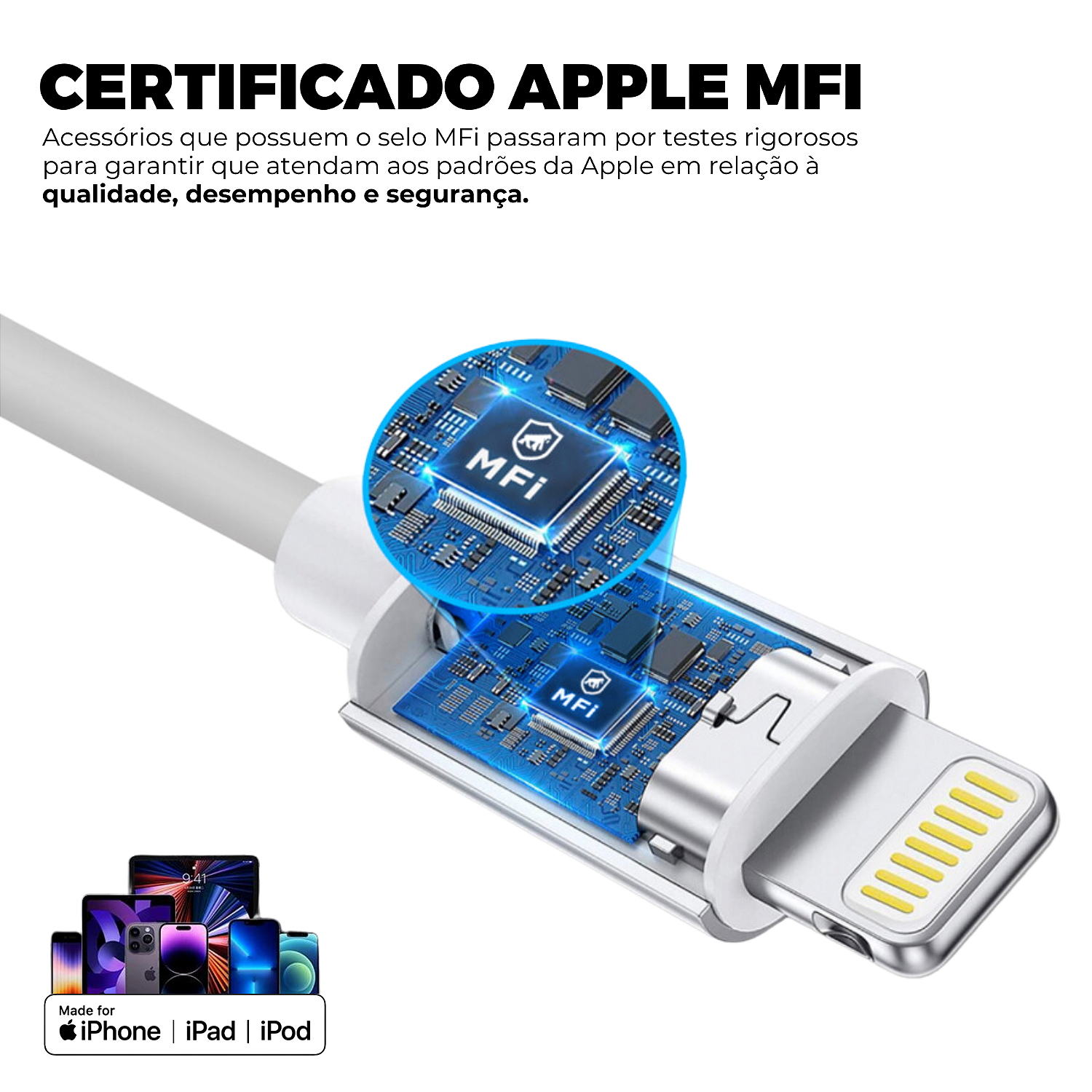Cabo Dual Shock ( iPhone / iPad ) Lightning - Branco - 2 metros (MFI Homologado) - Gshield - foto 7