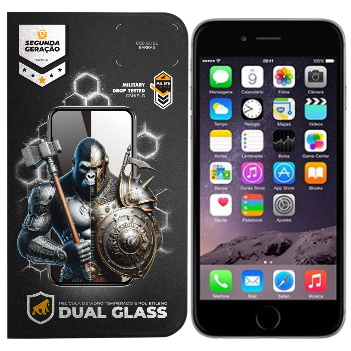 Película para iPhone 6 Plus e 6S Plus - Dual Glass Preta - Gshield