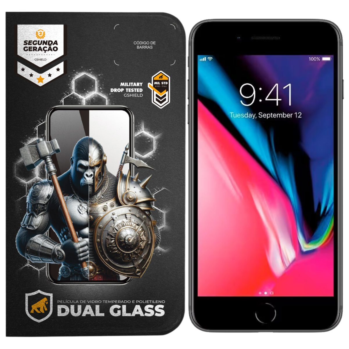 Película para iPhone 7 / 8 / SE 2 / SE 3 - Dual Glass Preta - Gshield