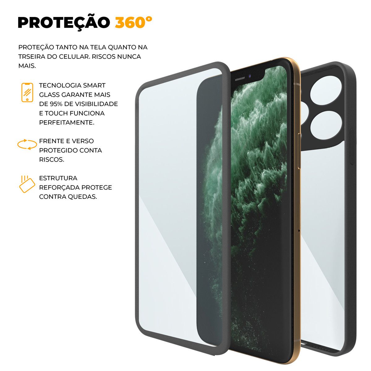 Capa 360 para iPhone 12 Pro Max - Preta - Frente e Verso - Gshield - foto 5