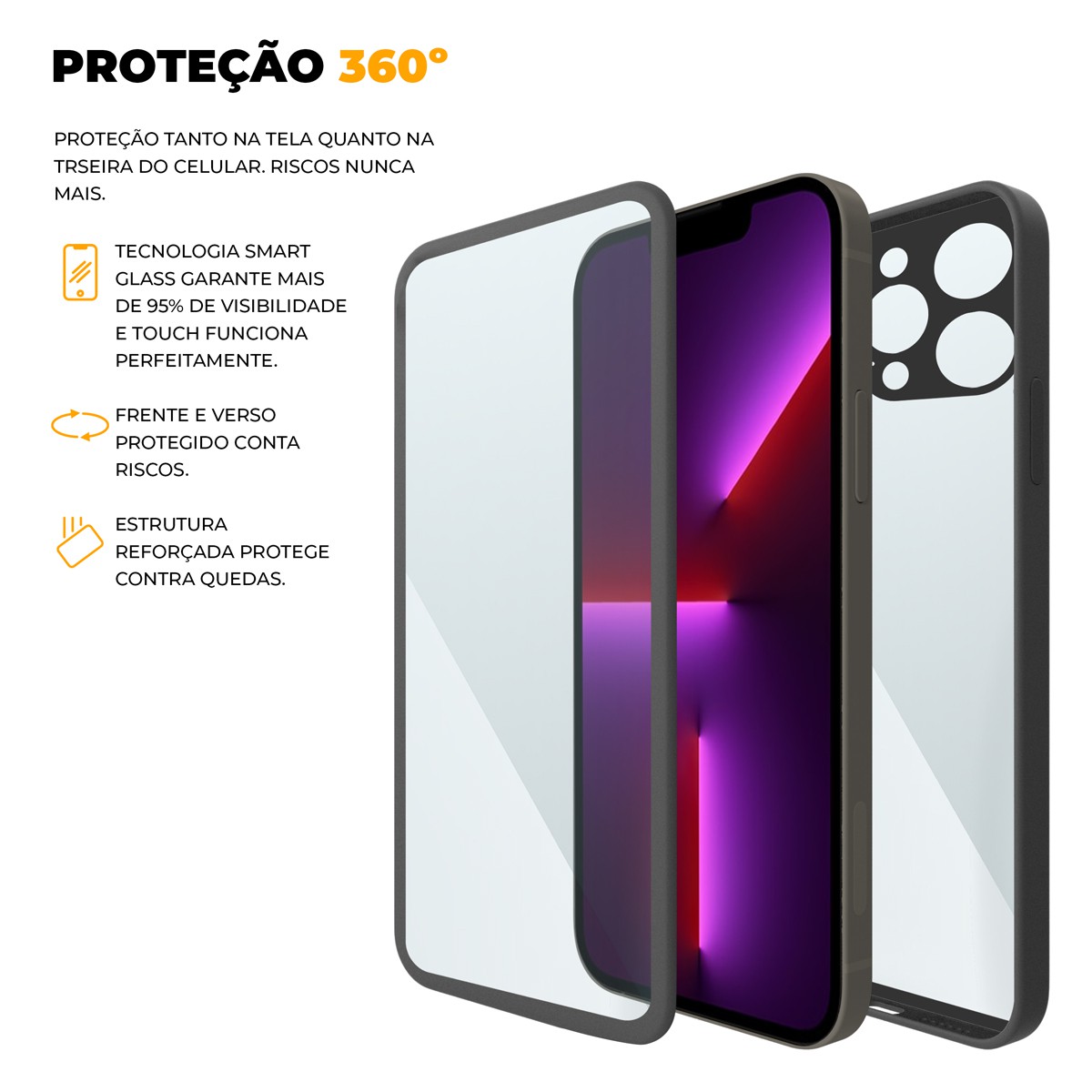 Capa 360 para iPhone 13 Pro - Preta - Frente e Verso - Gshield