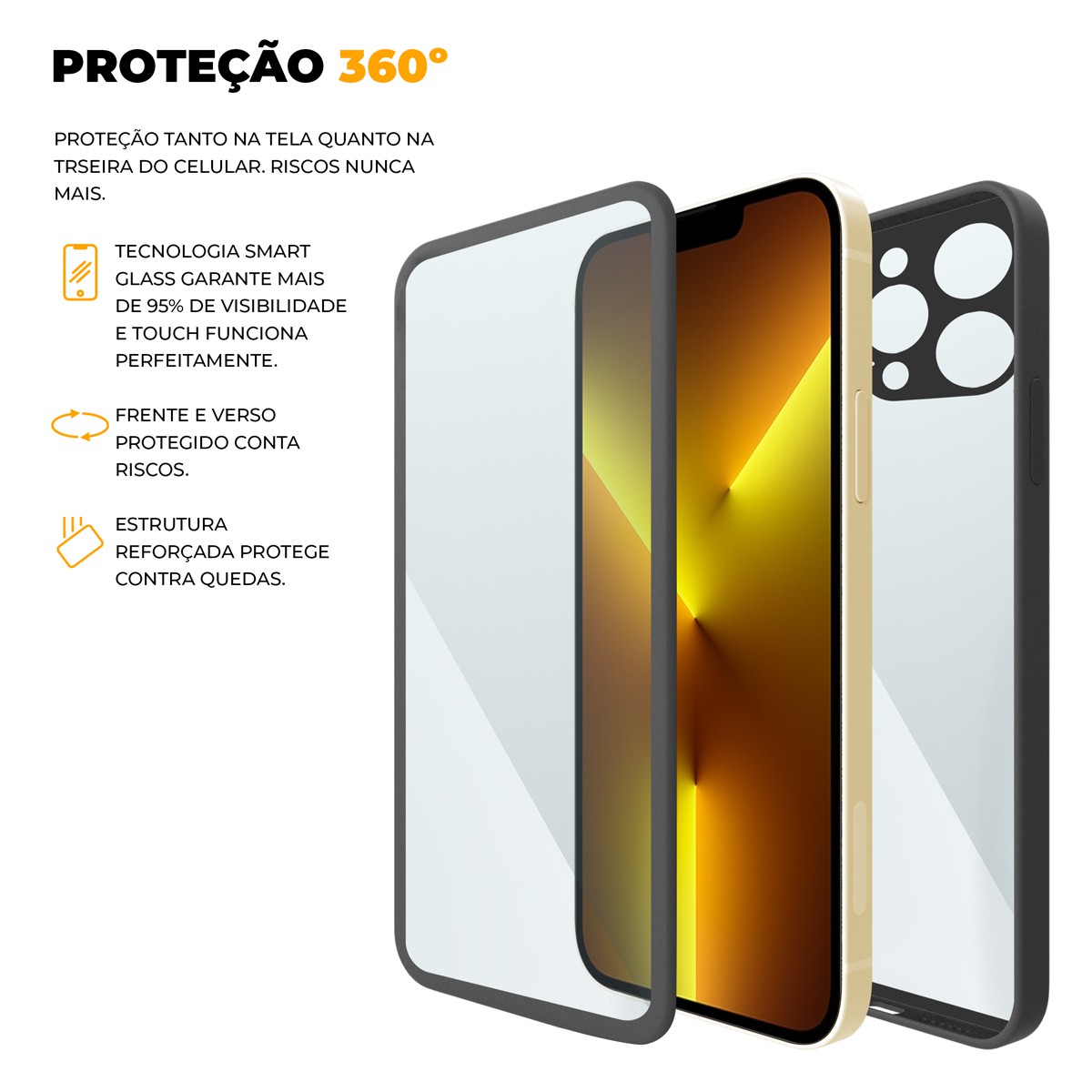 Capa 360 para iPhone 13 Pro Max - Preta - Frente e Verso - Gshield