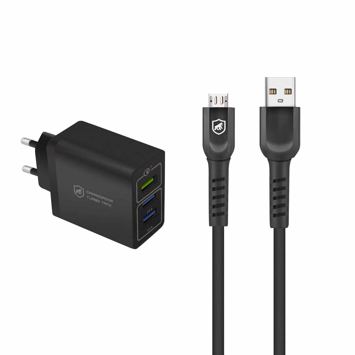 Kit Carregador Turbo Triplo e Cabo Dual Shock Micro USB V8 - Gshield