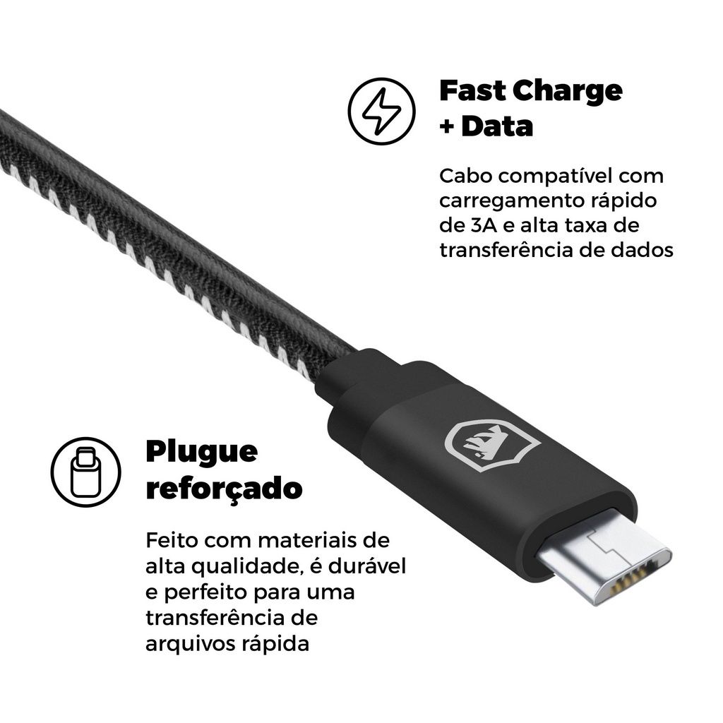 Kit Carregador Turbo Triplo e Cabo Turbo Militar Micro USB V8 - Gshield