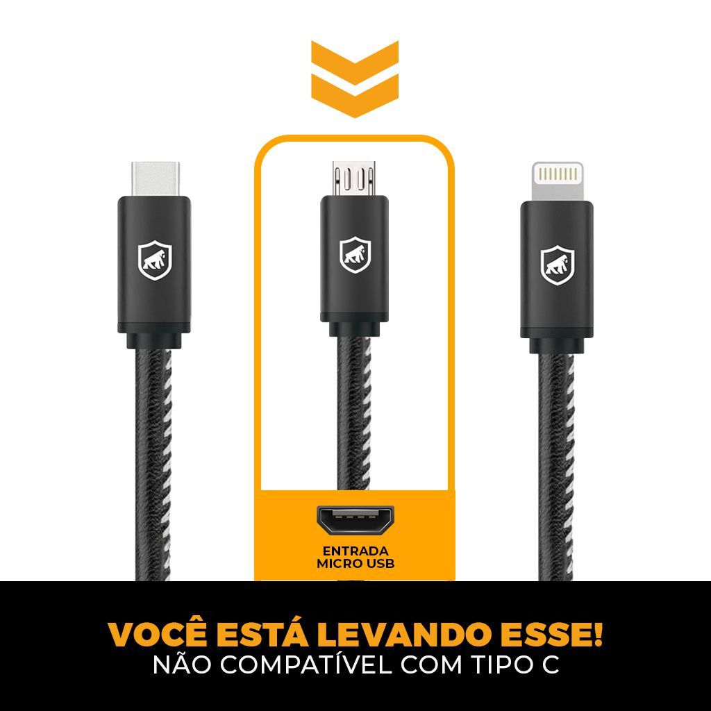 Kit Carregador Turbo Triplo e Cabo Turbo Militar Micro USB V8 - Gshield