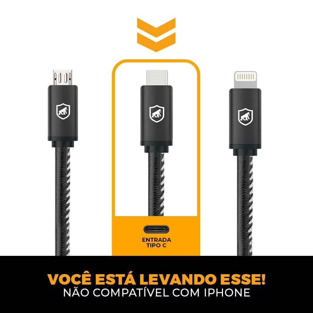 Kit Carregador Turbo Triplo e Cabo Turbo Militar Tipo C - Gshield