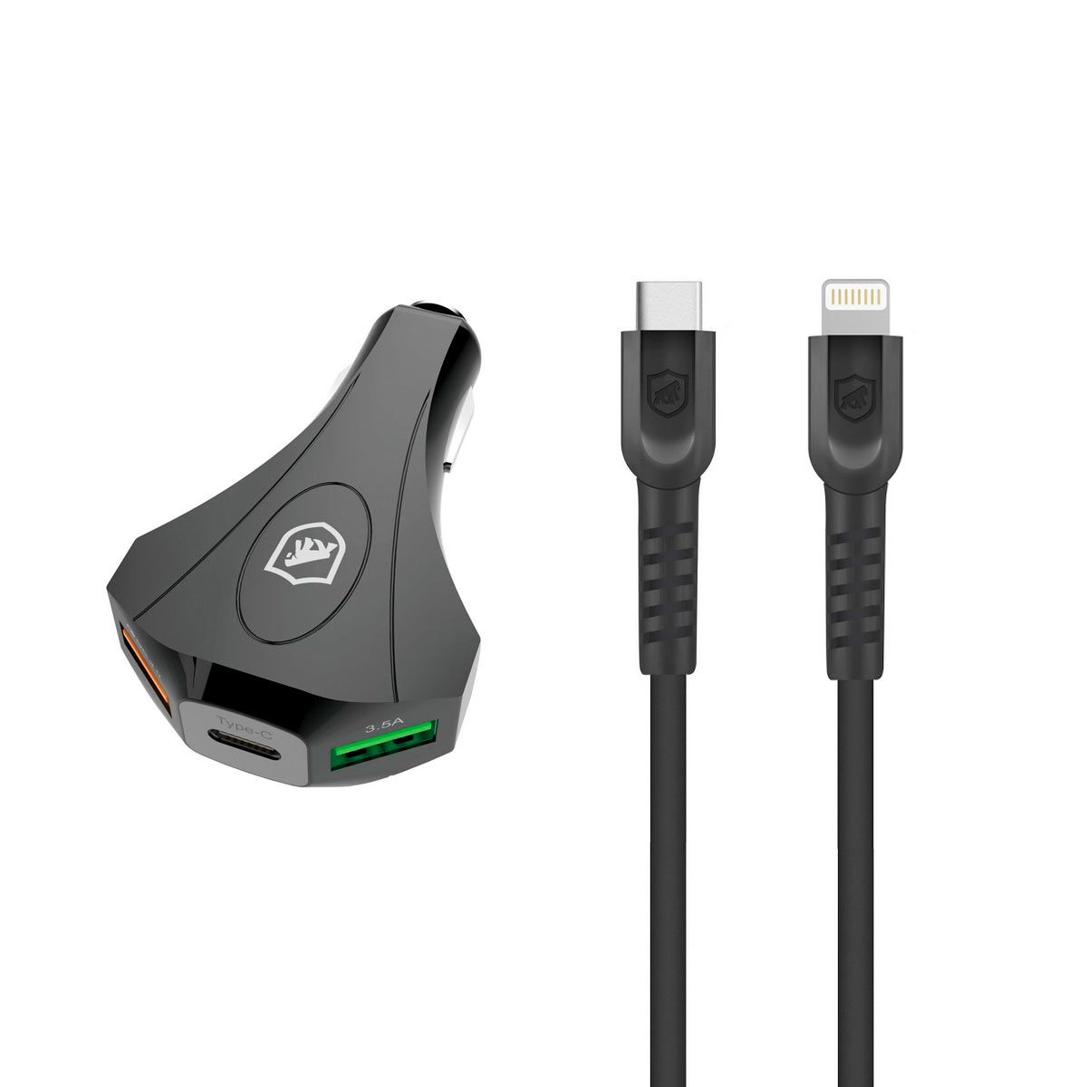 Kit Carregador Veicular Tank e Cabo Dual Shock Tipo C / Lightning - Gshield
