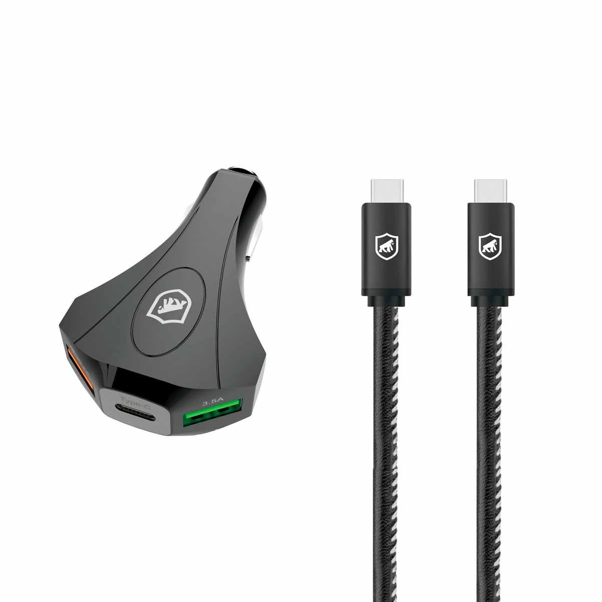 Kit Carregador Veicular Tank e Cabo Turbo Militar Tipo C / Type C - Gshield