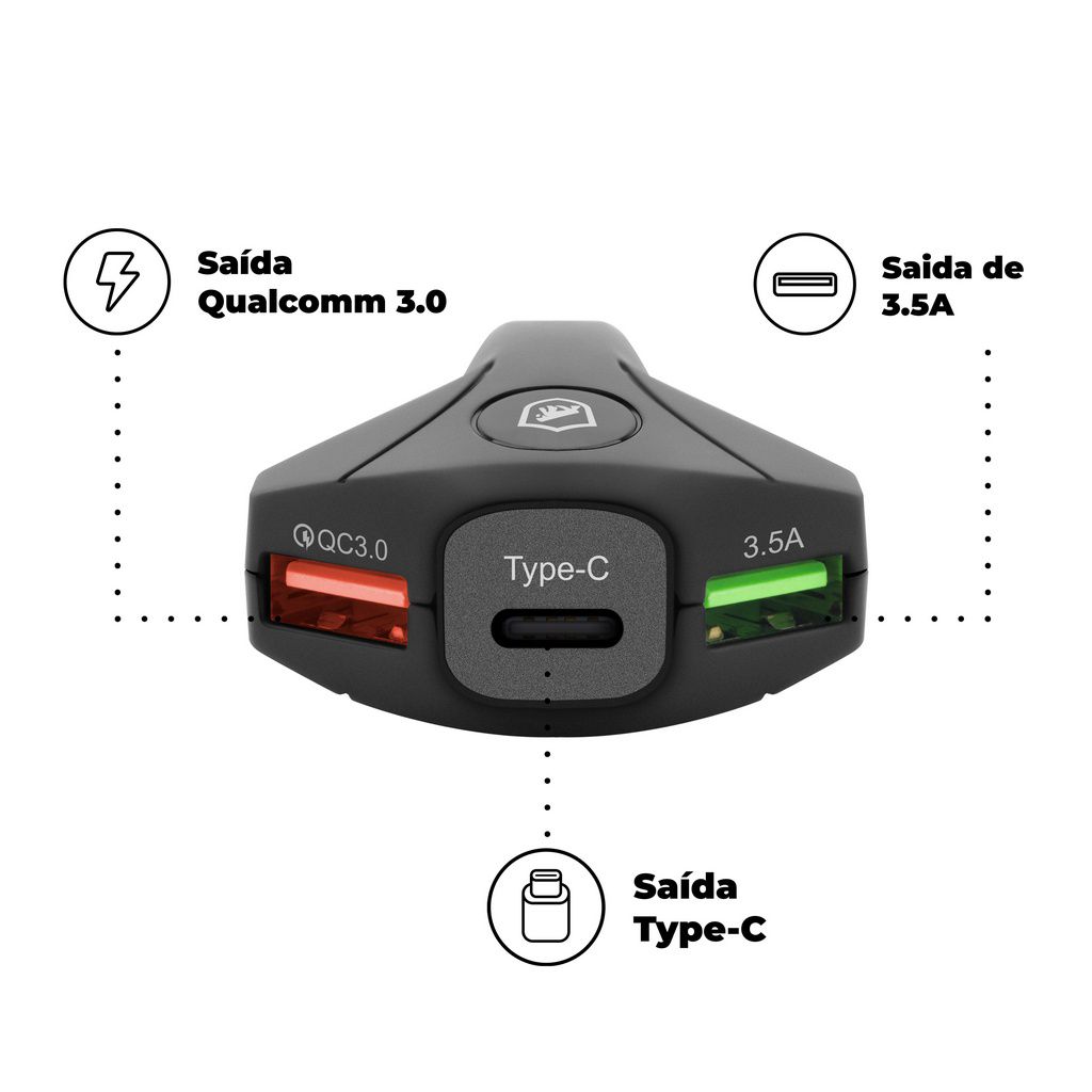 Kit Carregador Veicular Tank e Cabo Turbo Militar Tipo C / Type C - Gshield - foto 2
